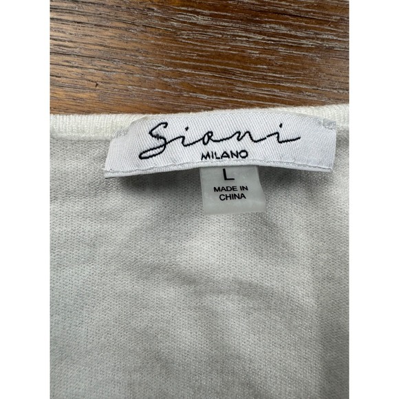 Sioni Milano‎ Women's White Long Sleeve V-Neck Pleated Sleeve Sweater - Picture 6 of 7